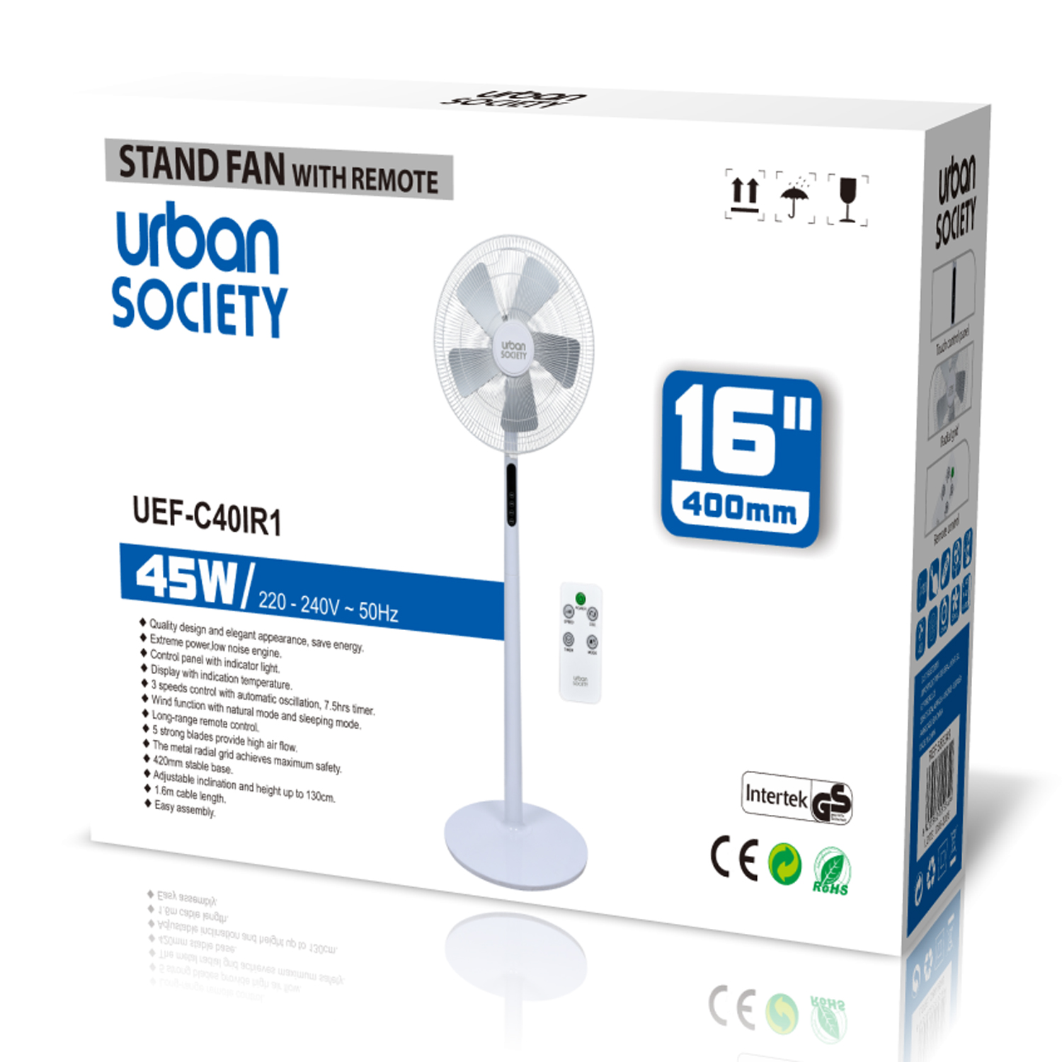 URBAN VENTILADOR DE PIE 45W MANDO A DISTANCIA BLANCO BASE CIRCULAR 555349